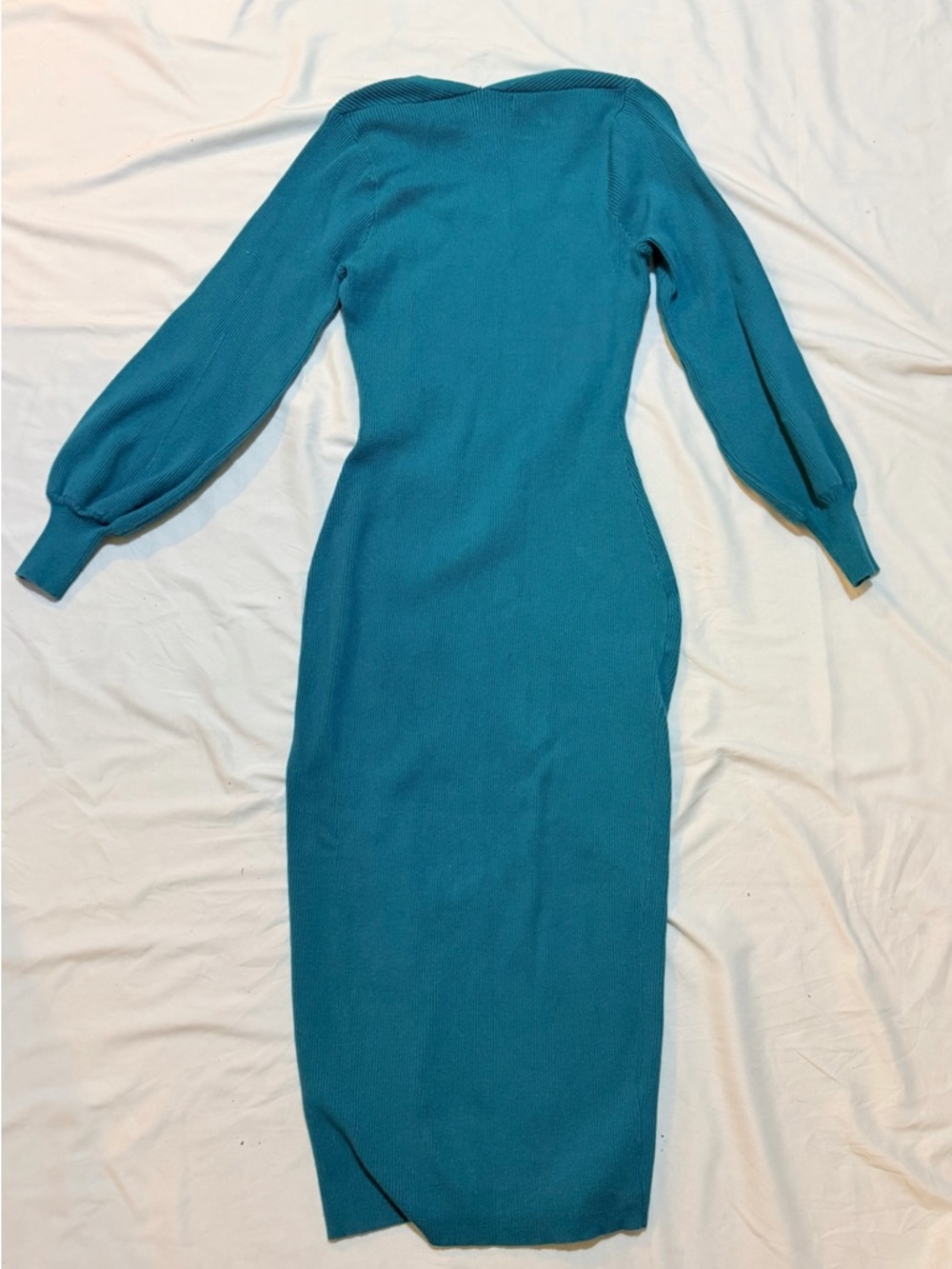 Zesica Midi Length Teal Ribbed Knit Figure Flattering Dress in Size M - Picture 3 of 4